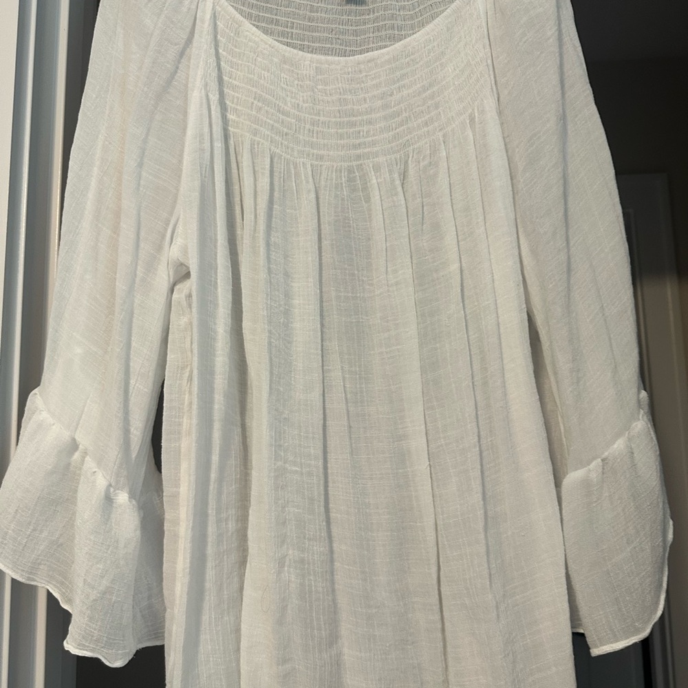 Zac & Rachel White Pleated 3/4 Sleeve Blouse